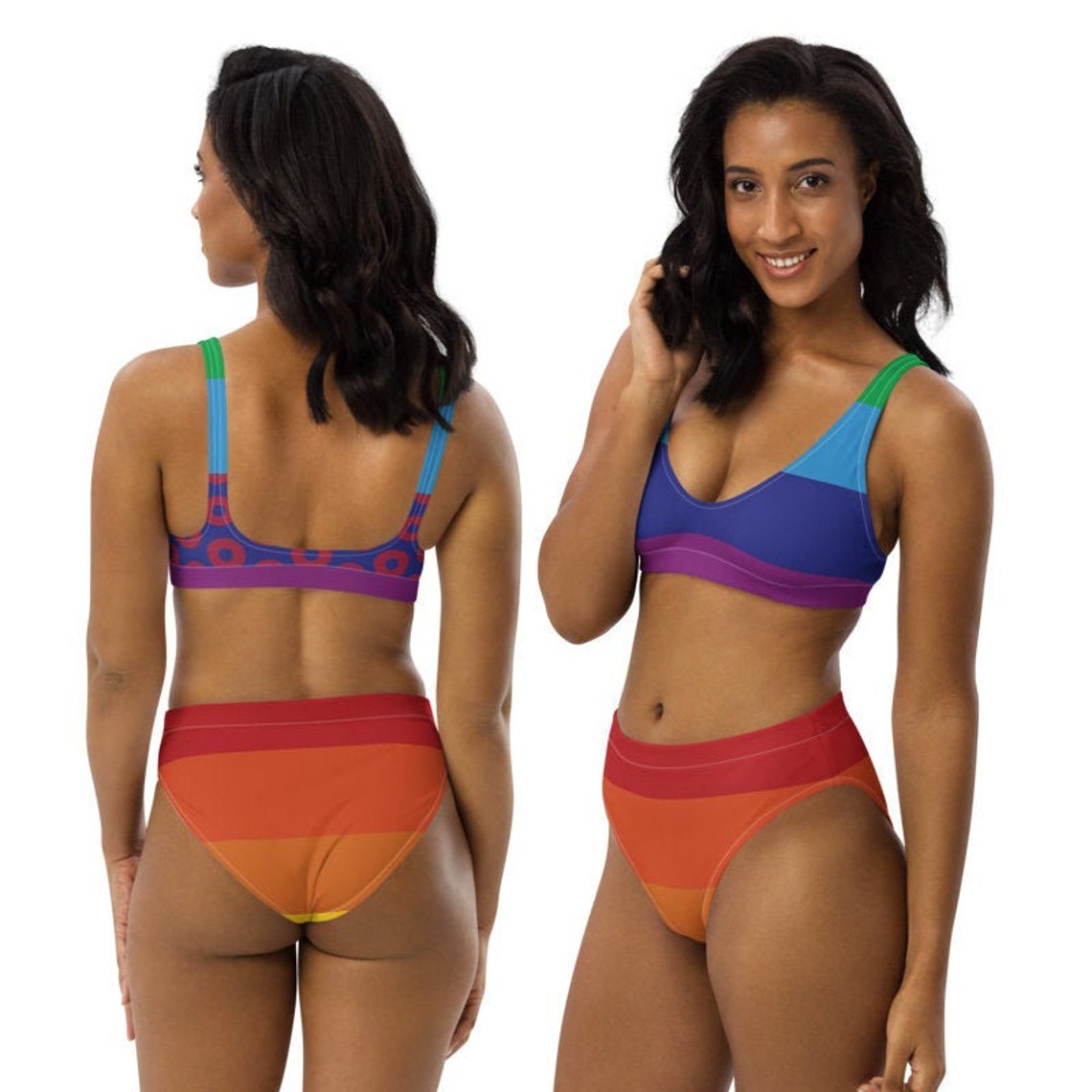 Rainbow Recycled high-waisted bikini Fishman Donuts